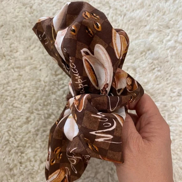 XL Coffee Lover’s Cotton Scrunchie – Extra Large 100% Cotton Hair Accessory with Espresso Print