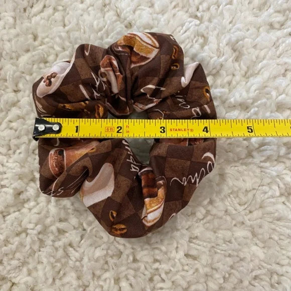 Hair Scrunchie Coffee Print. Multicolor . Small (Mini)