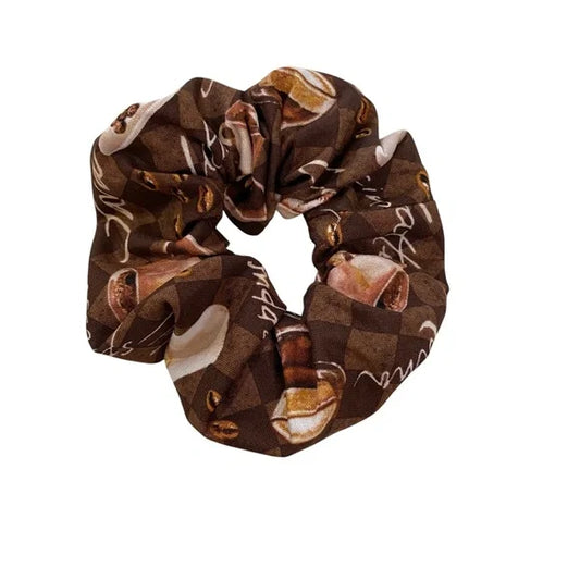 Hair Scrunchie Coffee Print. Multicolor . Small (Mini)