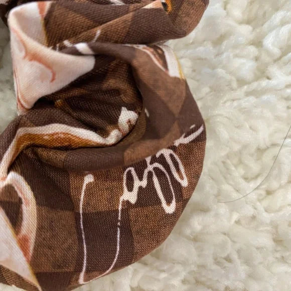 Hair Scrunchie Coffee Print. Multicolor . Small (Mini)