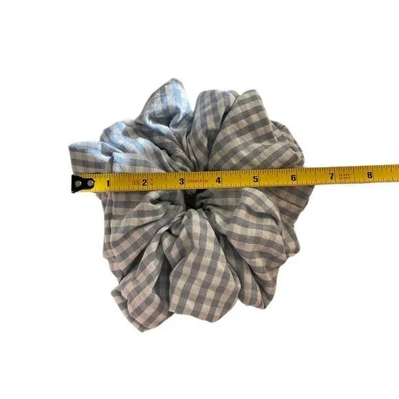 XL Blue and White Gingham Cotton Scrunchie – Extra Large 100% Cotton Hair Accessory for Ponytails & Buns
