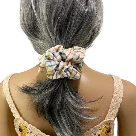 Hair Scrunchie. Multicolor Plaid. XL