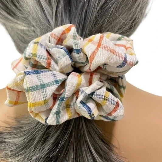 Hair Scrunchie. Multicolor Plaid. XL