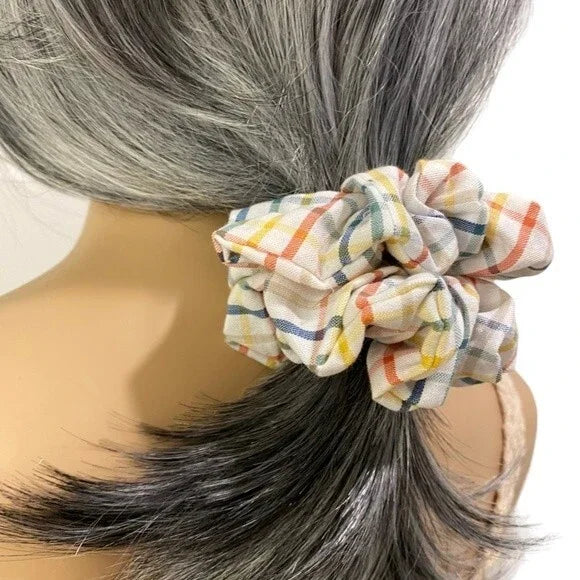 Hair Scrunchie. Multicolor Plaid. XL