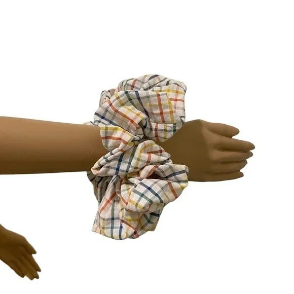 Hair Scrunchie. Multicolor Plaid. XL