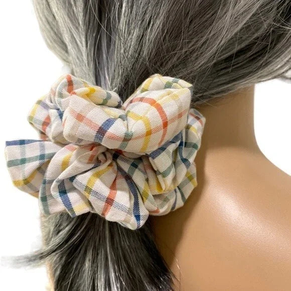 Hair Scrunchie. Multicolor Plaid. XL