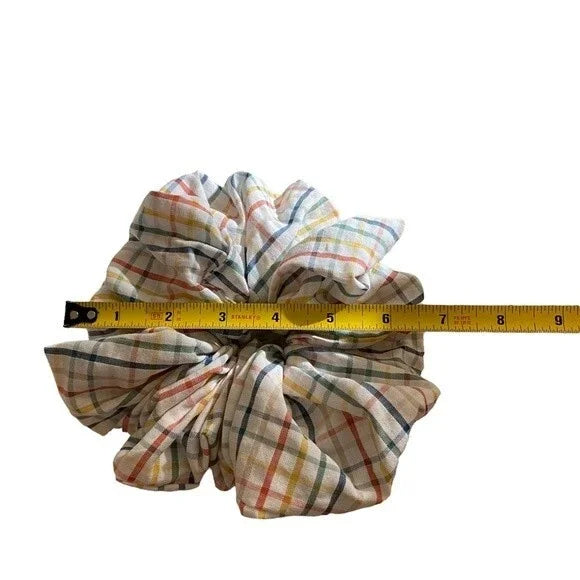 Hair Scrunchie. Multicolor Plaid. XL