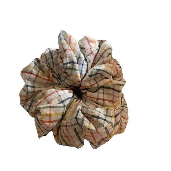 Hair Scrunchie. Multicolor Plaid. XL