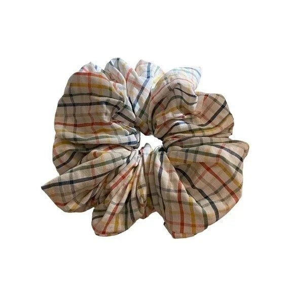 Hair Scrunchie. Multicolor Plaid. XL