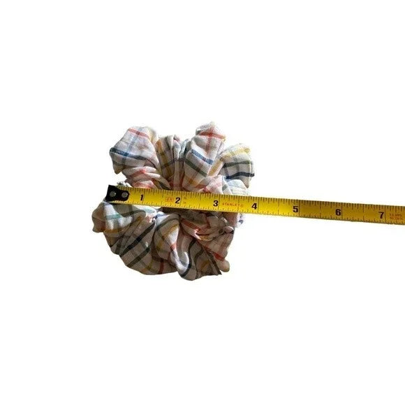 Small Pastel Plaid Cotton Scrunchie – 100% Cotton Hair Accessory for Ponytails & Buns