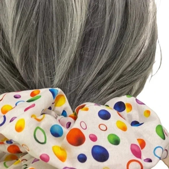 XL Rainbow Bubbles Print Cotton Scrunchie – Extra Large 100% Cotton Hair Accessory for Thick Hair, Ponytails & Buns