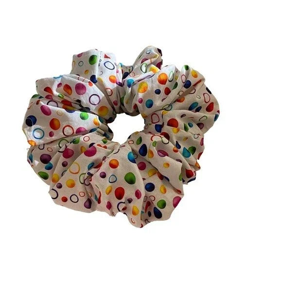 XL Rainbow Bubbles Print Cotton Scrunchie – Extra Large 100% Cotton Hair Accessory for Thick Hair, Ponytails & Buns