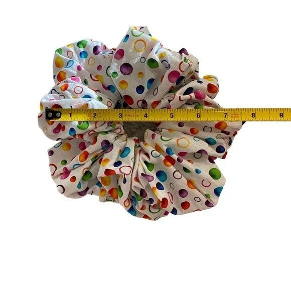 XL Rainbow Bubbles Print Cotton Scrunchie – Extra Large 100% Cotton Hair Accessory for Thick Hair, Ponytails & Buns