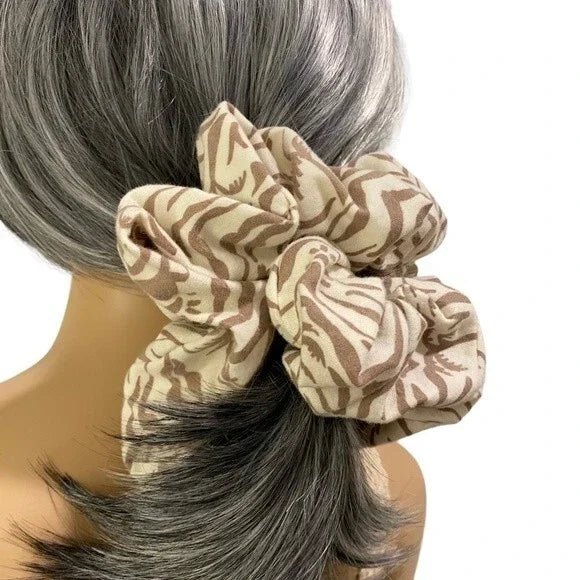 Hair Scrunchie. Multicolor. XL. Tiger Print. Brown/Cream