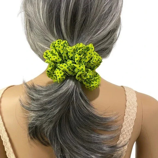 Small Green Polka Dot Cotton Scrunchie – 100% Cotton Hair Accessory for Ponytails & Buns