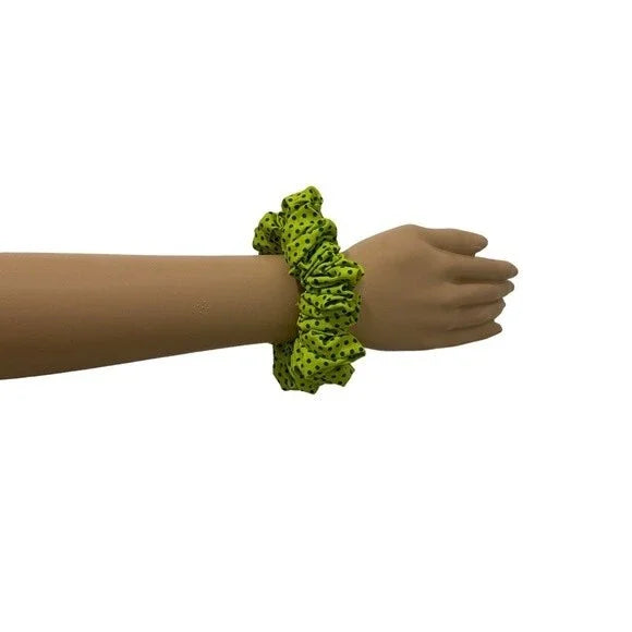 Small Green Polka Dot Cotton Scrunchie – 100% Cotton Hair Accessory for Ponytails & Buns