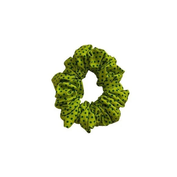 Small Green Polka Dot Cotton Scrunchie – 100% Cotton Hair Accessory for Ponytails & Buns