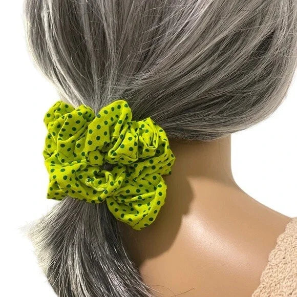 Small Green Polka Dot Cotton Scrunchie – 100% Cotton Hair Accessory for Ponytails & Buns