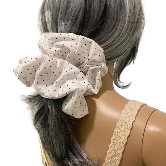 Hair Scrunchie. Black/White Mini Polka Dot. XL