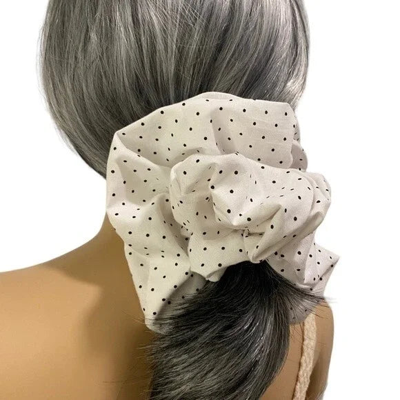 Hair Scrunchie. Black/White Mini Polka Dot. XL