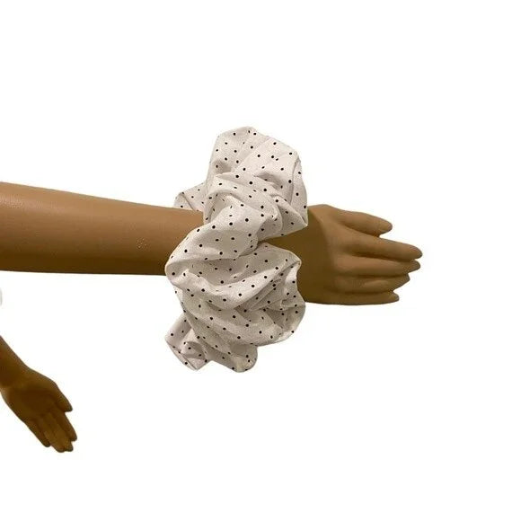 Hair Scrunchie. Black/White Mini Polka Dot. XL