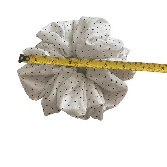Hair Scrunchie. Black/White Mini Polka Dot. XL
