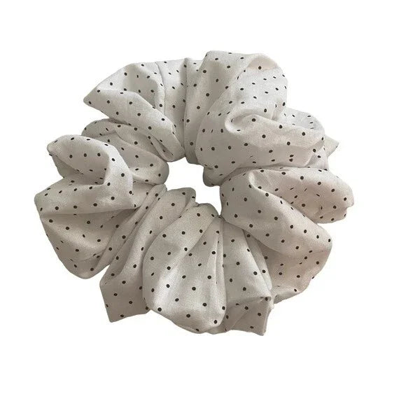 Hair Scrunchie. Black/White Mini Polka Dot. XL