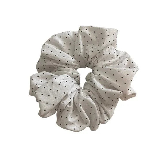 Hair Scrunchie. Black/White Mini Polka Dot. XL