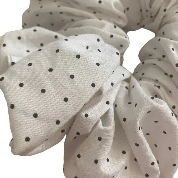 Hair Scrunchie. Black/White Mini Polka Dot. XL