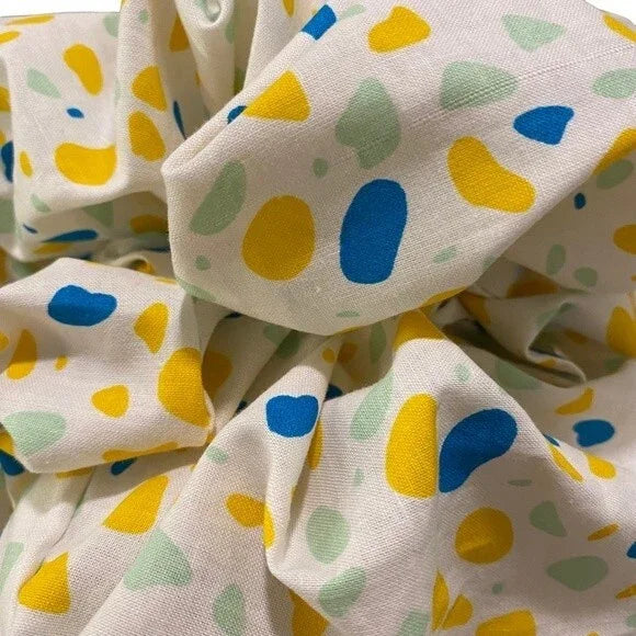 XXL Yellow and Blue Water Color Stains Print Cotton Scrunchie – Extra Large 100% Cotton Hair Accessory
