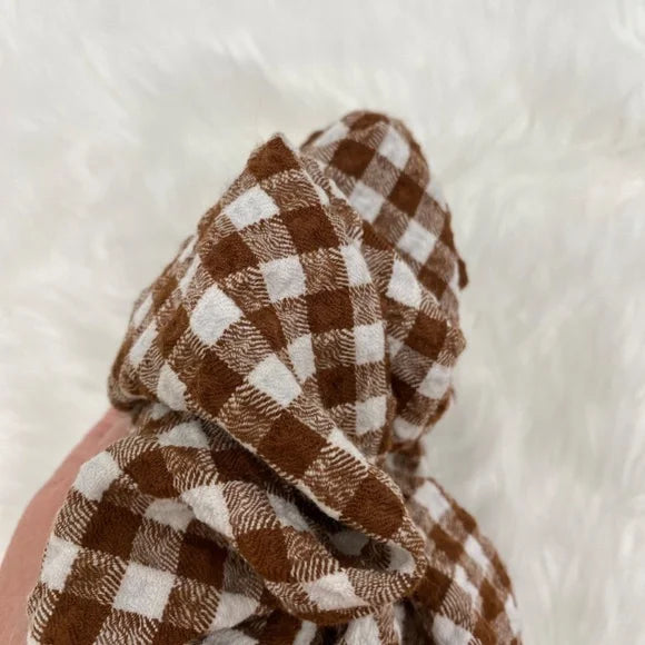 Hair Scrunchie. Gingham Print. Brown/White. XL