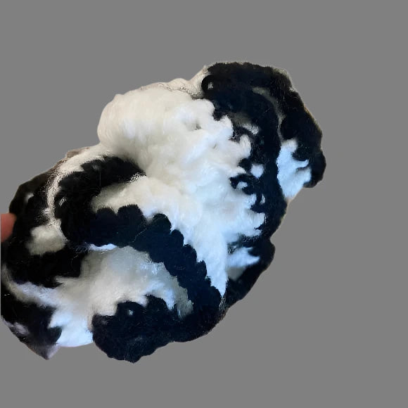 Women's Two Tone Crochet Ruffled Hair Scrunchie. White/Black. Medium