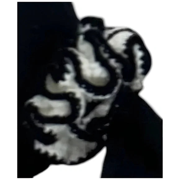 Women's Two Tone Crochet Ruffled Hair Scrunchie. White/Black. Medium
