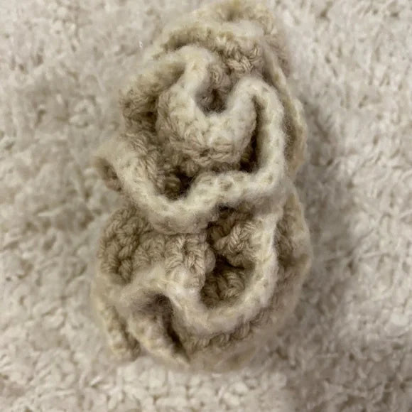 Women's Two-Tone Ruffled Crochet Hair Scrunchie. Beige/Cream. XL