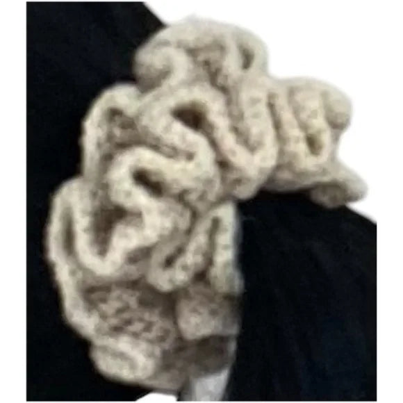 Women's Two-Tone Ruffled Crochet Hair Scrunchie. Beige/Cream. XL