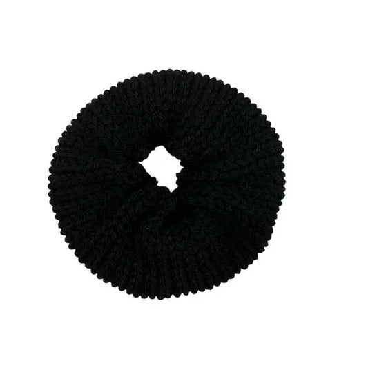 Women's Knitted Donut Shape Hair Scrunchie. Black. Large